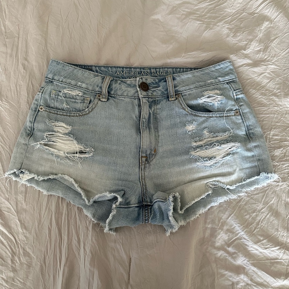 American Eagle Outfitters Distressed Light Blue Jean Shorts